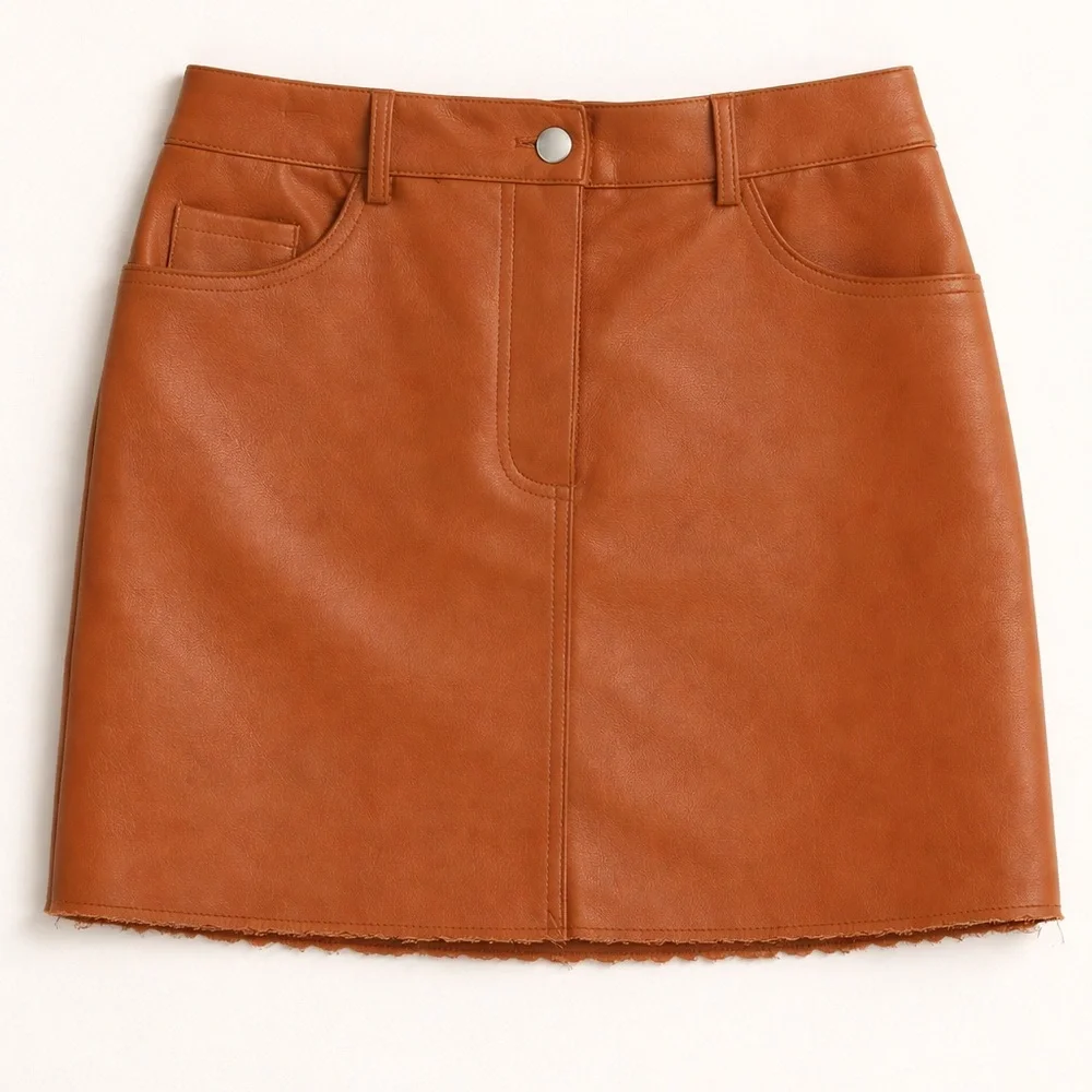 Chocolate Brown Vegan Leather Mini Skirt High Waisted Size L